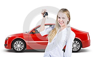 Woman Holding Keys to a New Car