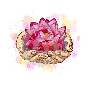 Woman holding a lotus flower