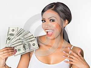 woman holding money