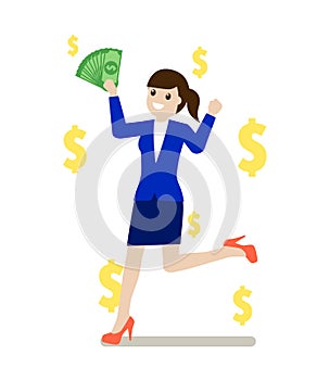 Woman holding money banknotes