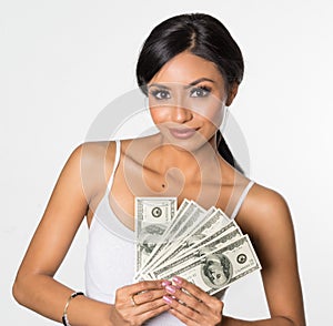 Woman holding money