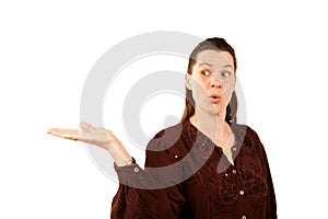 Woman holding out palm of her hand