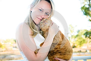 Woman Holding Pet Cat