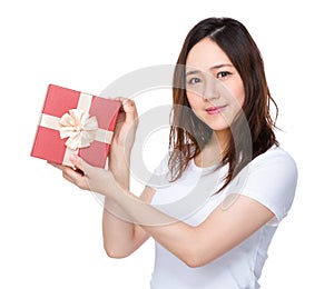 Woman holding with present box