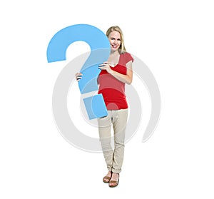 Woman Holding Question Mark Symbol