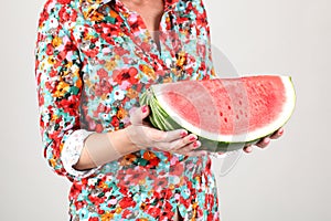 Woman Holding Slices Of Watermelon
