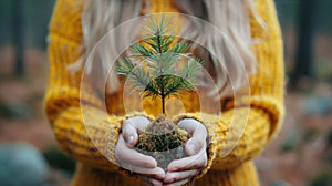 Woman Holding Small Tree