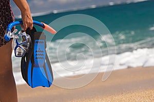 Woman Holding Snorkeling Gear