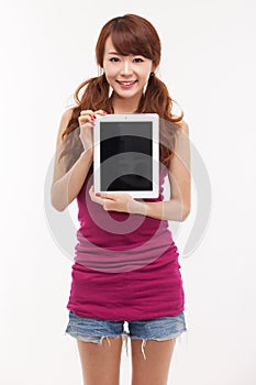 Woman holding tablet computer