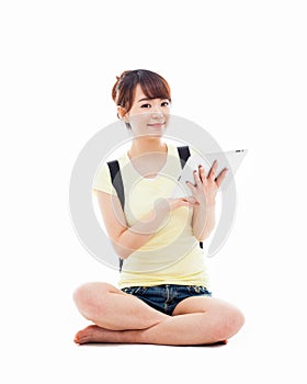 Woman holding tablet computer