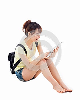 Woman holding tablet computer