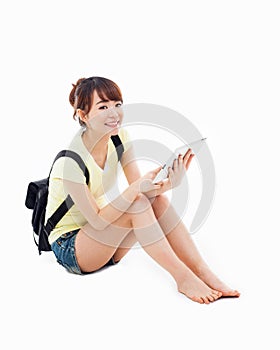 Woman holding tablet computer