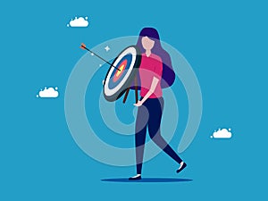 woman holding a target. The concept of goals in life. vector