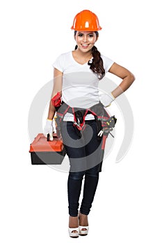 Woman holding tool box