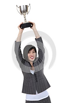 Woman Holding Trophy Cup