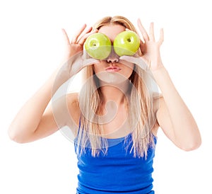 Woman holding two apples