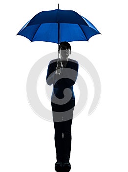 Woman holding umbrella pouting silhouette