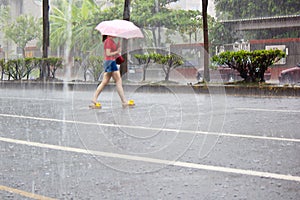 Woman holding umbrella in the rain
