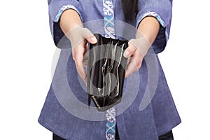Woman holding a wallet with money
