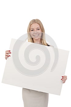Woman holding white board