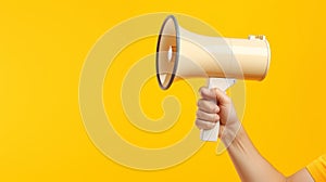 Photo of a woman holding a white megaphone