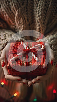 Woman Holding Wrapped Present