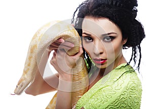 woman holding yellow Python