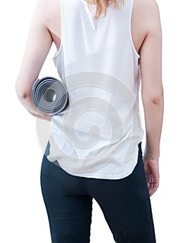 Woman holding a yoga mat