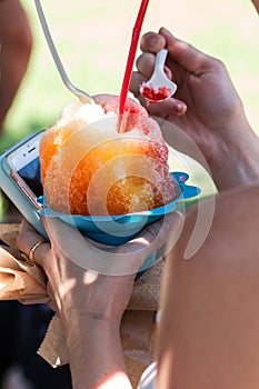 Woman Holds Giant Snow Cone At Atlanta Ice Cream Festival