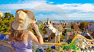 Woman holiday maker in Parc Guell- Barcelona