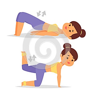 Woman home workout vector exercising at home fitness character training coaching healthy living and diet concept