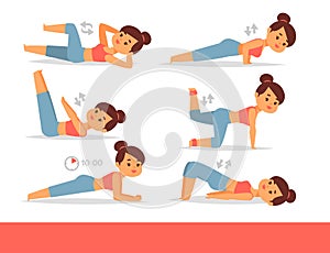 Woman home workout vector exercising at home fitness character training coaching healthy living and diet concept