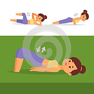 Woman home workout vector exercising at home fitness character training coaching healthy living and diet concept