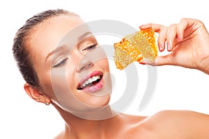 Woman with honeycomb
