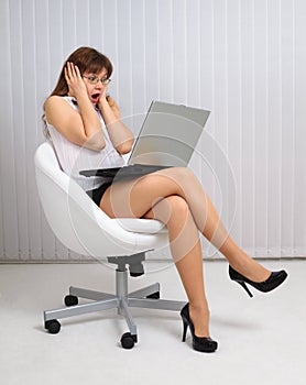 Woman in horror looking at laptop screen