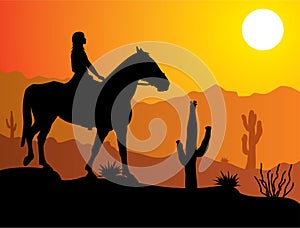 Woman on the horse in desert