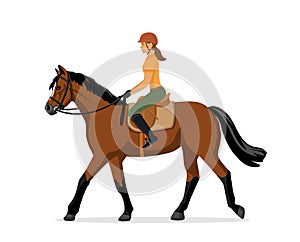 Woman Horseback Riding. Equestrian Sport. Isolated