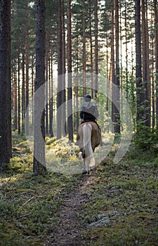 Woman horseback riding in sunset