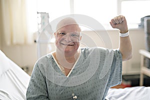 Woman in hospital bed suffering from cancer