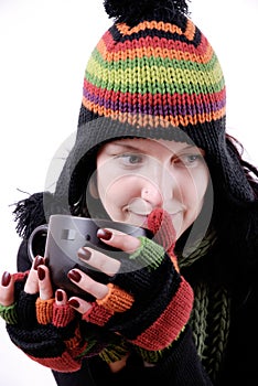 Woman with hot beverage