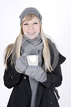 Woman with hot beverage