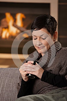 Woman with hot drink