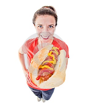 Woman with hotdog