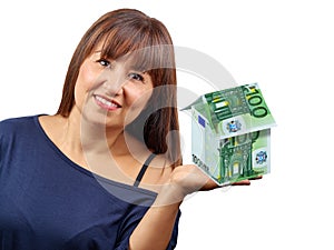 Woman house 100 euro banknotes isolated