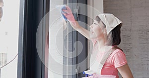 Woman housewife wipe windows