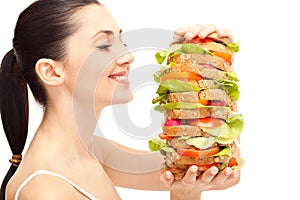 Woman with huge healthy sandwich