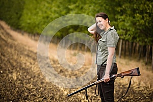 Woman hunter in the woods