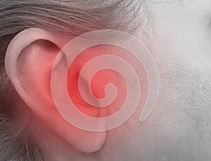 Woman hurts ear medicine sickness health concept