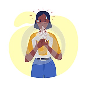 Woman with hypoxia semi flat color vector character