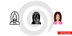 Woman icon of 3 types color, black and white, outline. Isolated vector sign symbol.